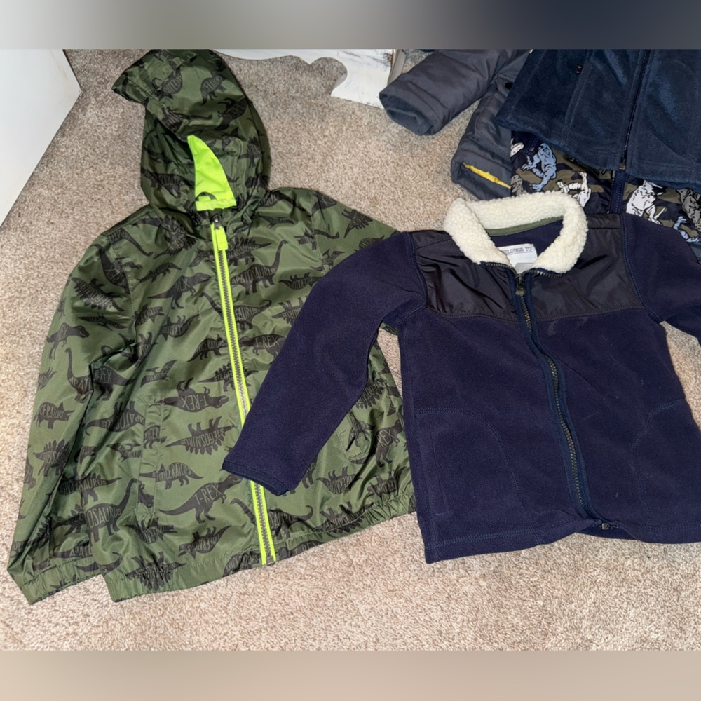 Green Dinosaur Print Jacket and Navy Fleece Jacket carters 4t